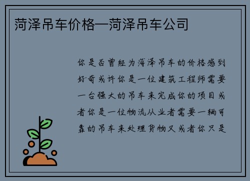 菏泽吊车价格—菏泽吊车公司